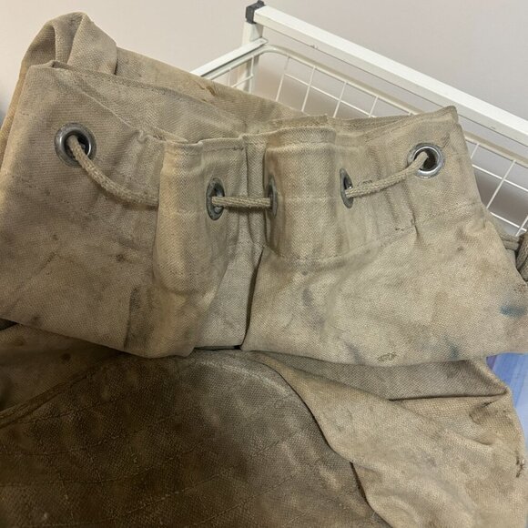 Vintage Canvas Military Rucksack Riveted Tie Top Bag 33” Utility Gear - Picture 5 of 7